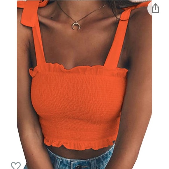 Tops - Orange Tie shoulders Crop Top